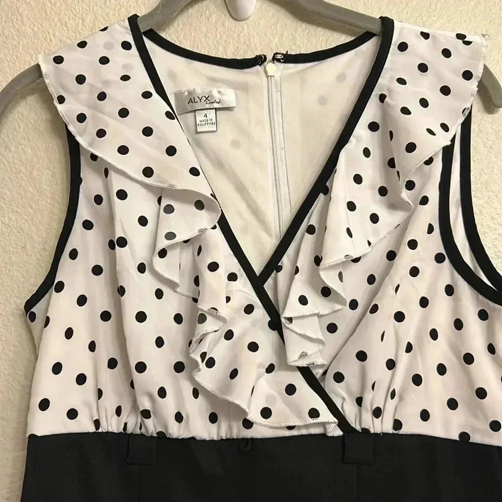 Alyx Women Black White Polka Dot Sleeveless Dress Size 4 - Picture 5 of 7